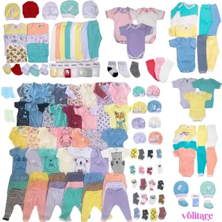 Kit de enxoval de bebê com roupas e acessórios variados